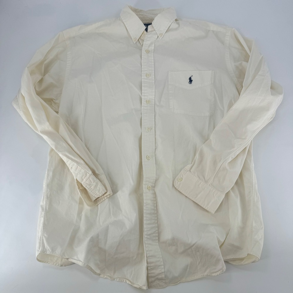 Polo Ralph Lauren Blake Shirt Mens Large Cream Cotton Button Down Long Sleeve L